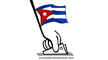 Elecciones municipales urna, bandera y mano depositando el voto